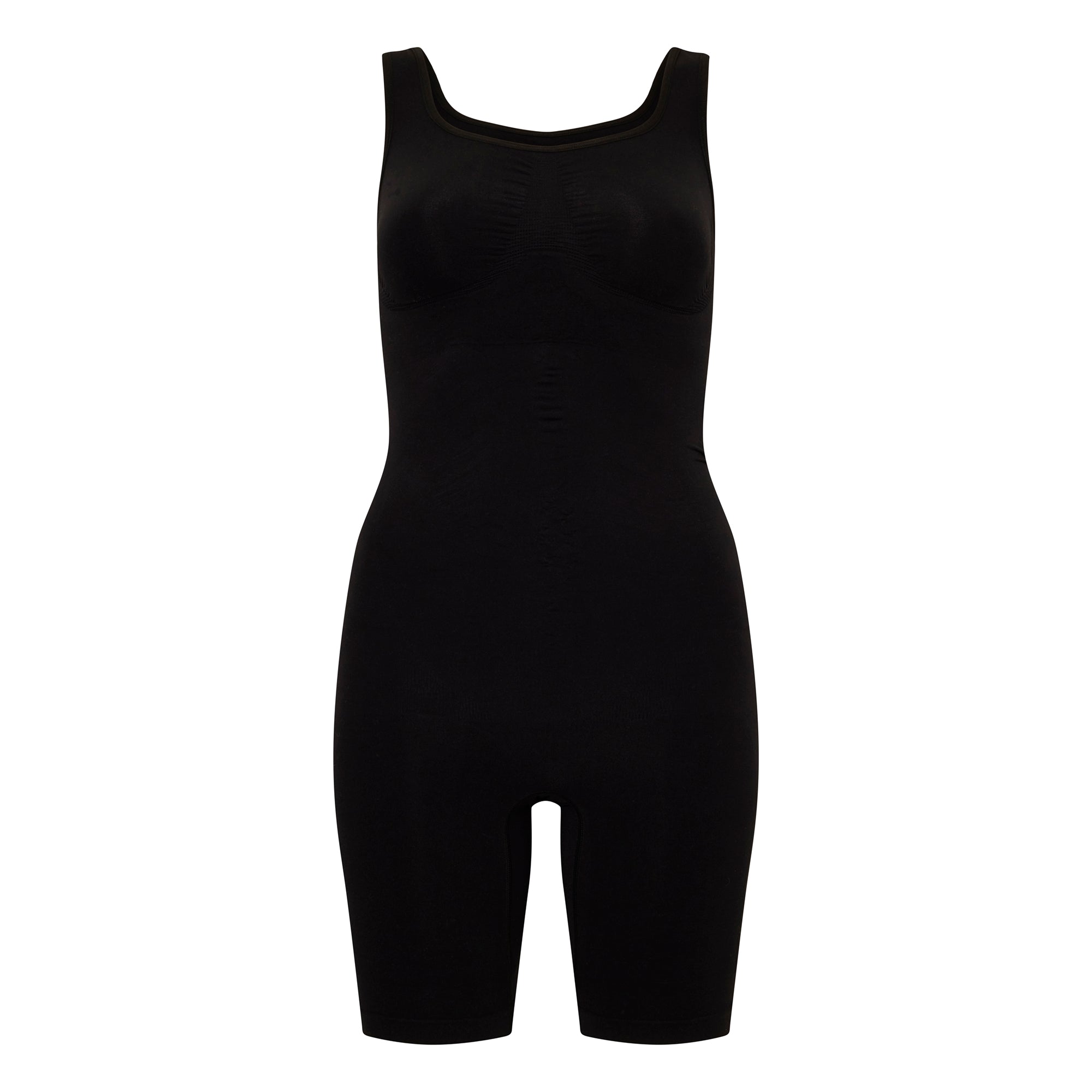 Round Neck Strap Mid-Thigh Bodysuit | Black Beauty