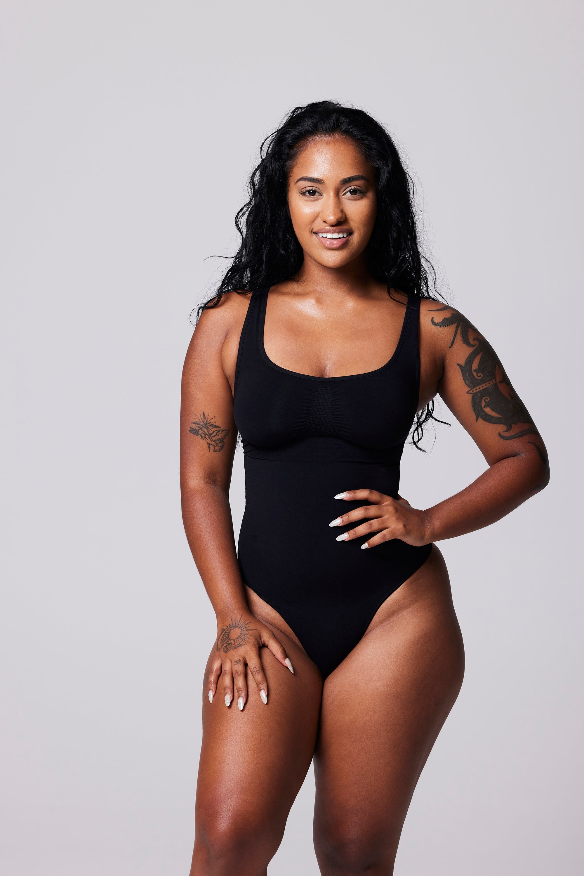 Round Neck Strap G-String Bodysuit | Black Beauty