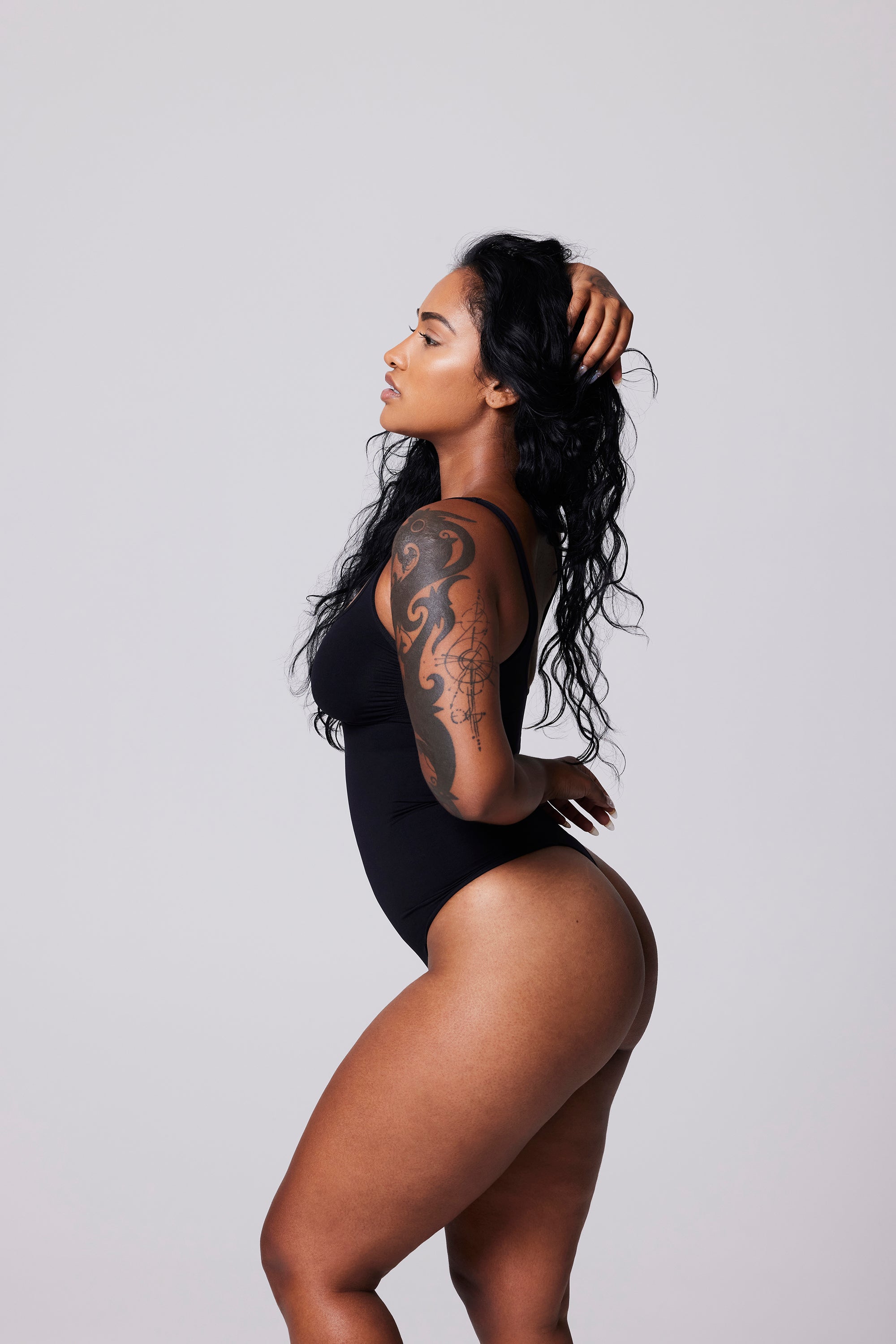 Round Neck Strap G-String Bodysuit | Black Beauty