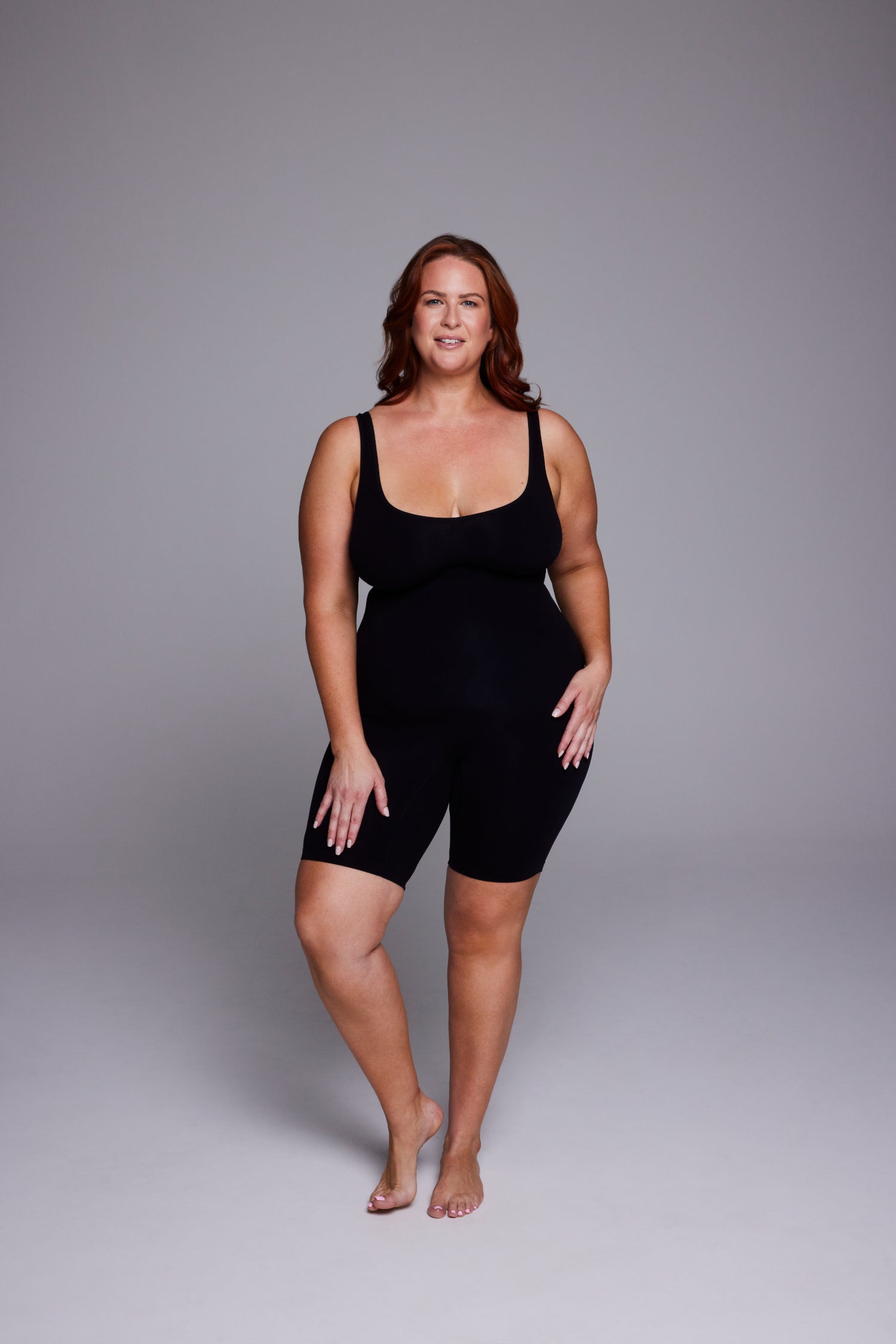 Round Neck Strap Mid-Thigh Bodysuit | Black Beauty